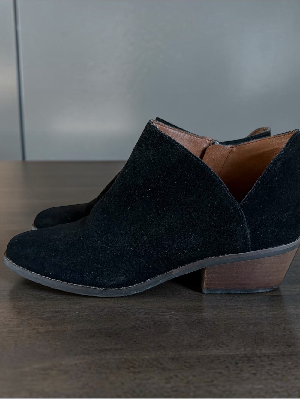 Lucky Brand Black Suede Cutout Ankle Booties